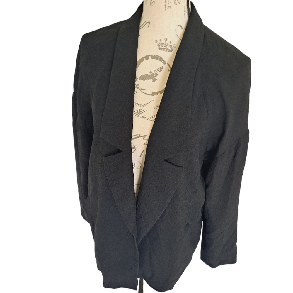 SOLD Eileen Fisher 100% silk black blazer Lagenlook oversized crepe jacket SP - Picture 7 of 15